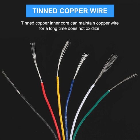 سلك مجدول 22AWG من LotFancy، 6 ألوان (26 قدمًا/8 متر لكل منهما) سلك كهربائي، مدرج في قائمة UL، طقم أسلاك ربط نحاسية معلب 22 مقياس 300 فولت DIY، مرن، معزول بالبولي فينيل كلوريد in Kuwait