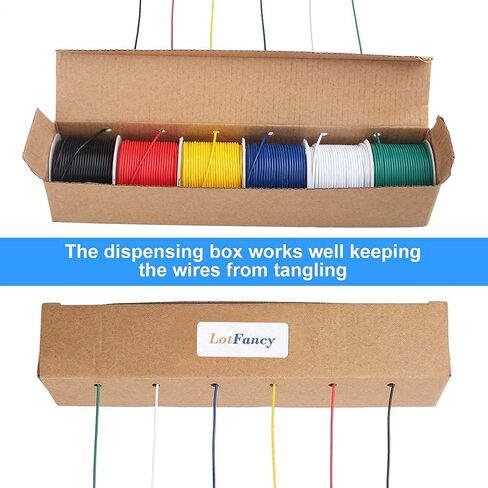 سلك مجدول 22AWG من LotFancy، 6 ألوان (26 قدمًا/8 متر لكل منهما) سلك كهربائي، مدرج في قائمة UL، طقم أسلاك ربط نحاسية معلب 22 مقياس 300 فولت DIY، مرن، معزول بالبولي فينيل كلوريد in Saudi Arabia