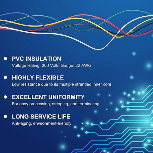 سلك مجدول 22AWG من LotFancy، 6 ألوان (26 قدمًا/8 متر لكل منهما) سلك كهربائي، مدرج في قائمة UL، طقم أسلاك ربط نحاسية معلب 22 مقياس 300 فولت DIY، مرن، معزول بالبولي فينيل كلوريد in Kuwait