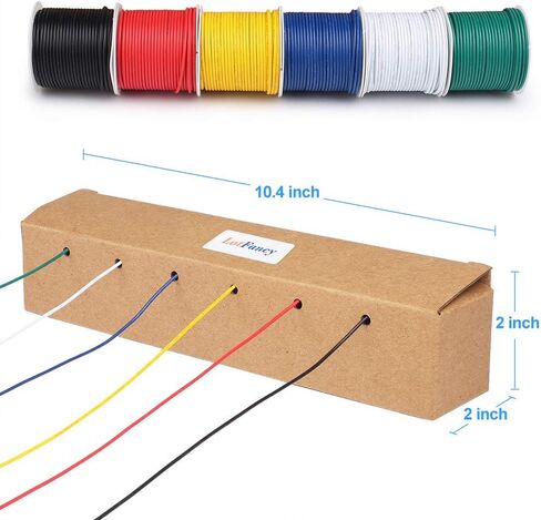 سلك مجدول 22AWG من LotFancy، 6 ألوان (26 قدمًا/8 متر لكل منهما) سلك كهربائي، مدرج في قائمة UL، طقم أسلاك ربط نحاسية معلب 22 مقياس 300 فولت DIY، مرن، معزول بالبولي فينيل كلوريد in Kuwait