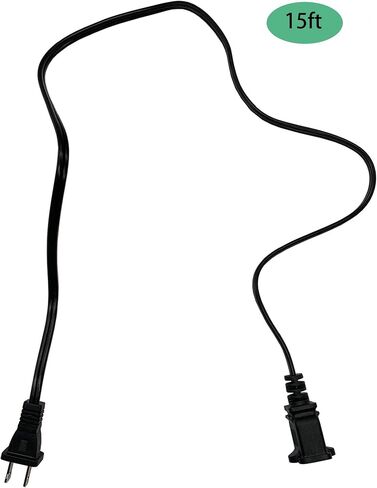 15 Foot Extension Cord, Black Two Prong Power Extension Cord, US AC 18AWG Indoor Male and Female Power Cable for NEMA 1-15P to NEMA 1-15R, Ideal for Holiday Lights, Home Appliance in Saudi Arabia