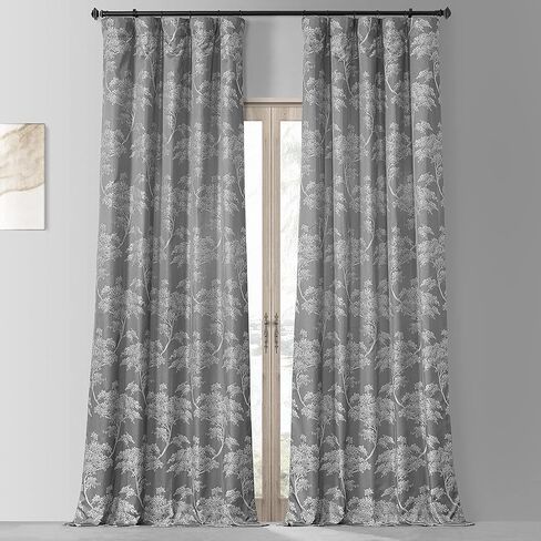 HPD HALF PRICE DRAPES JQCH-RA197615-96 Sequoia Faux Silk Jacquard Curtain (1 Panel), 50 X 96, Sequoia Silver Grey in Saudi Arabia