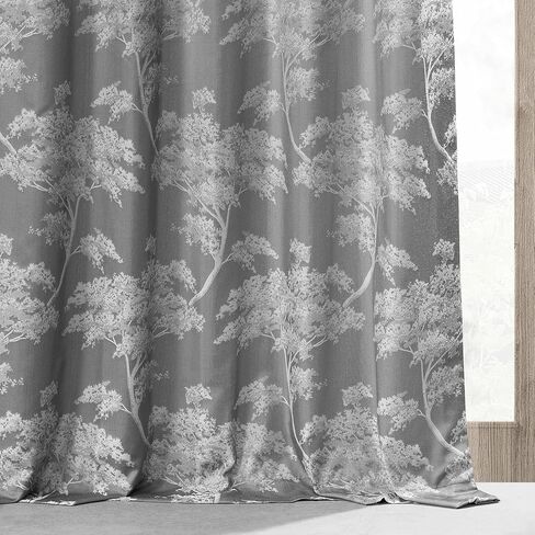 HPD HALF PRICE DRAPES JQCH-RA197615-96 Sequoia Faux Silk Jacquard Curtain (1 Panel), 50 X 96, Sequoia Silver Grey in Saudi Arabia