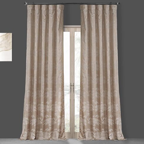 HPD HALF PRICE DRAPES JQCH-RA197615-96 Sequoia Faux Silk Jacquard Curtain (1 Panel), 50 X 96, Sequoia Silver Grey in Saudi Arabia