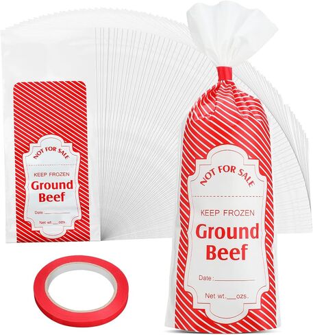 Cholemy 1 lb Red Plaid Ground Beef Freezer Bags Polyethylene Sausage Meat Bags for Freezer Storage Dry Age Bags for Meat with Bag Sealing Tapes Your Ground Meat Packaging System(1000 Pcs) in Saudi Arabia