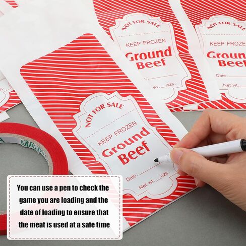 Cholemy 1 lb Red Plaid Ground Beef Freezer Bags Polyethylene Sausage Meat Bags for Freezer Storage Dry Age Bags for Meat with Bag Sealing Tapes Your Ground Meat Packaging System(1000 Pcs) in Saudi Arabia