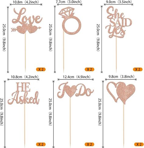12 Pack He Asked She Said Yes Centerpiece Sticks Love Heart I do Ring Table Flower Centerpiece Sticks for Wedding Engagement Bridal Theme Party Supplies Gold in Kuwait