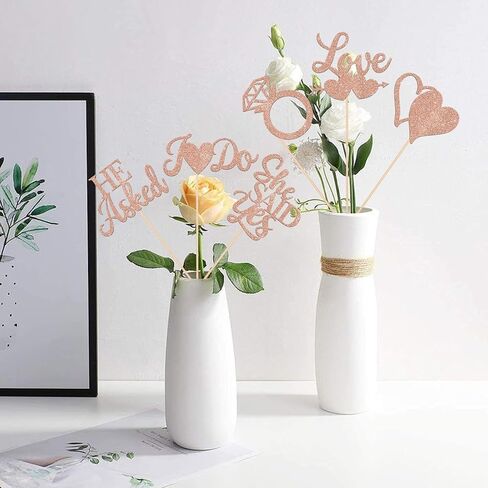 12 Pack He Asked She Said Yes Centerpiece Sticks Love Heart I do Ring Table Flower Centerpiece Sticks for Wedding Engagement Bridal Theme Party Supplies Gold in Kuwait