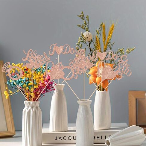 12 Pack He Asked She Said Yes Centerpiece Sticks Love Heart I do Ring Table Flower Centerpiece Sticks for Wedding Engagement Bridal Theme Party Supplies Gold in Kuwait