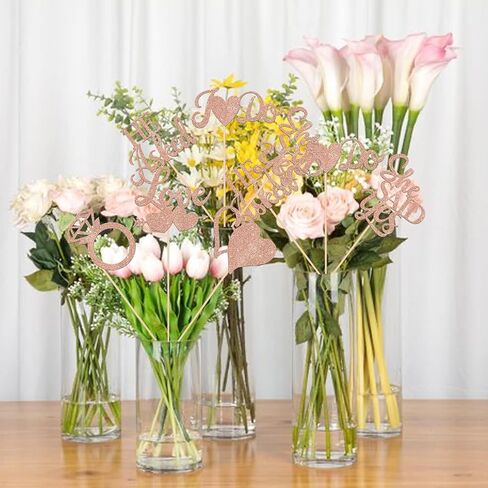 12 Pack He Asked She Said Yes Centerpiece Sticks Love Heart I do Ring Table Flower Centerpiece Sticks for Wedding Engagement Bridal Theme Party Supplies Gold in Kuwait