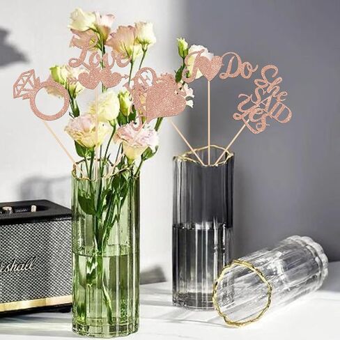 12 Pack He Asked She Said Yes Centerpiece Sticks Love Heart I do Ring Table Flower Centerpiece Sticks for Wedding Engagement Bridal Theme Party Supplies Gold in Kuwait