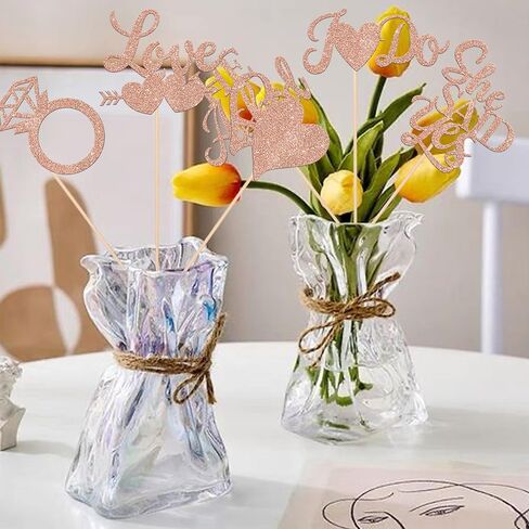 12 Pack He Asked She Said Yes Centerpiece Sticks Love Heart I do Ring Table Flower Centerpiece Sticks for Wedding Engagement Bridal Theme Party Supplies Gold in Kuwait