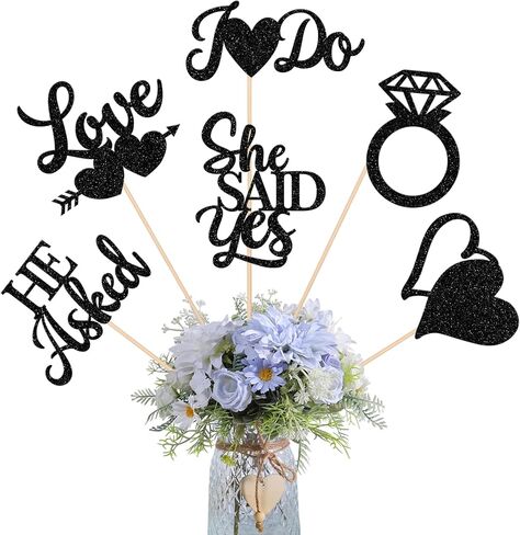 12 Pack He Asked She Said Yes Centerpiece Sticks Love Heart I do Ring Table Flower Centerpiece Sticks for Wedding Engagement Bridal Theme Party Supplies Gold in Kuwait