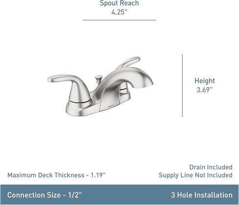 صنبور حمام بمقبضين من Moen 84603 Adler Chrome مقاس 10.16 سم. مجموعة مركزية 2، عبوة من قطعة واحدة in Kuwait