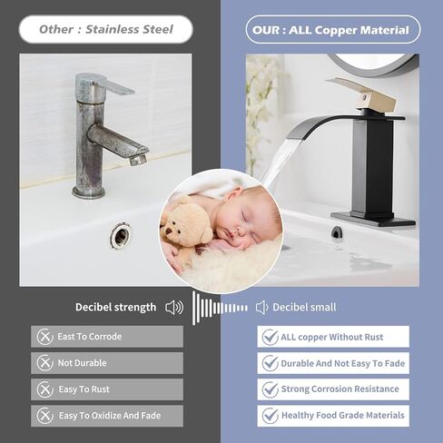 Black and Gold Bathroom Faucet Single Handle One Hole Waterfall Bathroom Faucet Deck Mount Modern Bathroom Sink Faucet with Pop Up Drain in Saudi Arabia