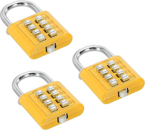PATIKIL 8 Digit Button Combination Padlock, 3 Pack 4 Position Locking Mechanism Push Button Security Digital Lock for Gym Sports Locker Cabinet Toolbox, Yellow in Saudi Arabia