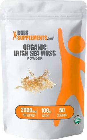 BulkSupplements.com Organic Irish Sea Moss Powder - Sea Moss Supplement, Irish Sea Moss Organic, Organic Sea Moss Powder - Vegan & Gluten Free, 2000mg per Serving, 250g (8.8 oz) (Pack of 1) in Saudi Arabia