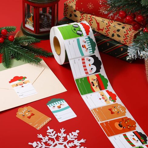 800 Pcs Christmas Gift Tag Stickers Self Adhesive Christmas Name Stickers roll Santa Claus Elk Christmas Sticker to from Label for Xmas Holiday Envelope Seals Presents Box Decoration (Chic Style) in Saudi Arabia
