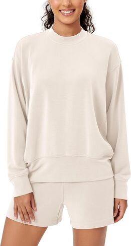 ODODOS Modal Soft Long Sleeve Oversized Sweatshirts for Women High Crew Neck Relaxed Pullover Tops in Kuwait