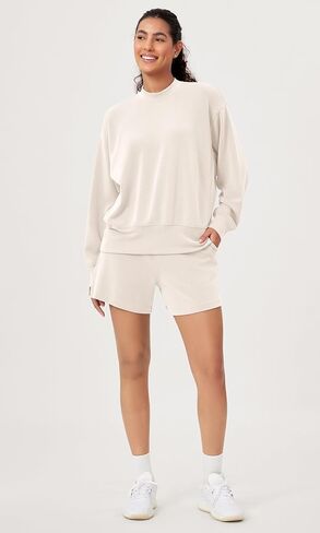 ODODOS Modal Soft Long Sleeve Oversized Sweatshirts for Women High Crew Neck Relaxed Pullover Tops in Kuwait