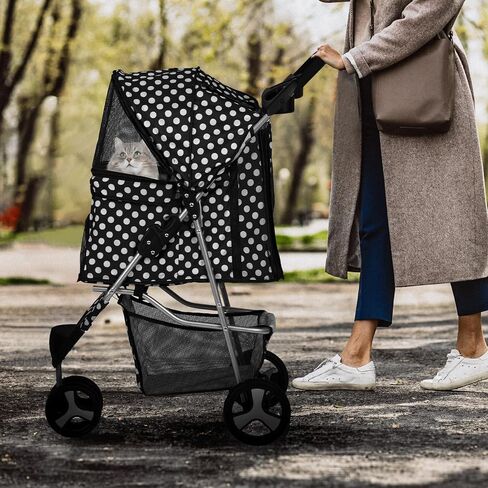 MoNiBloom Foldable Pet Stroller with Waterproof Cover, 3-Wheels Dog Strolling Cart for Small/Medium Dogs and Cats with Storage Basket and Cup Holder, Breathable and Visible Mesh for All-Season, Yellow in Saudi Arabia