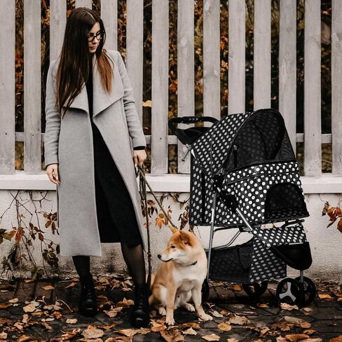 MoNiBloom Foldable Pet Stroller with Waterproof Cover, 3-Wheels Dog Strolling Cart for Small/Medium Dogs and Cats with Storage Basket and Cup Holder, Breathable and Visible Mesh for All-Season, Yellow in Saudi Arabia