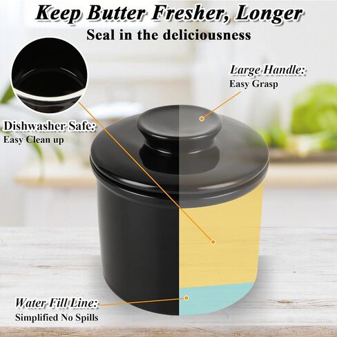 CYEAH Butter Crock with Lid, Ceramic Butter Dish Keeper for Spreadable Butter, Butter Keeper, Butter Storage, French Butter Dish Keeps the Butter Fresh Soft & Spreadable for Bread Lovers in Saudi Arabia