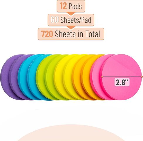 Mr. Pen- Round Sticky Notes, 12 Pads, 720 Sheets, 2.8" x 2.8" Colorful Sticky Notes Bulk, Circle Sticky Notes, Sticky Note, Self-Stick Note Pads, Sticky Pads Sticky Notes Aesthetic in Saudi Arabia