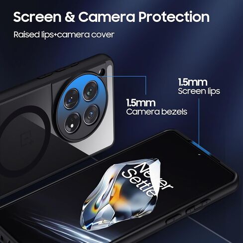 Magnetic for OnePlus 12 Case [Compatible with MagSafe] Translucent Matte Shockproof Phone Case with Camera Cover, One Plus 12 Slim Thin Yet Military Grade Drop Proof Silicone Bumper Case in Saudi Arabia