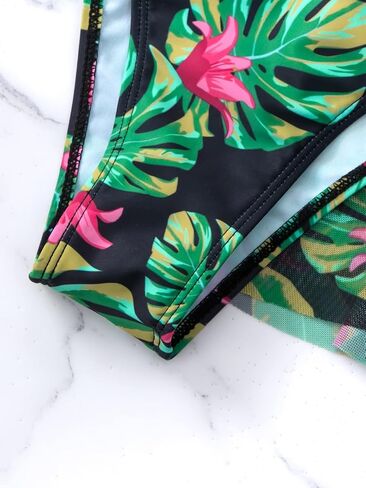 Milumia Women's 3 Piece Wrap Cross Push Up Tropical Print Bikini Swimsuit with Beach Skirt in Saudi Arabia