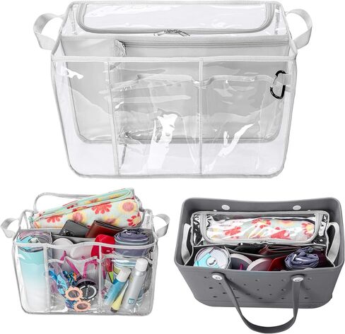 Clear Beach Bag Organizer Insert Compatible with BOGG BAG Original X Large, Zipper Organizer Liner Compatible with BOGG BAG Original X Large, Insert Divider Pouch with 2 Compartments, Black in Saudi Arabia