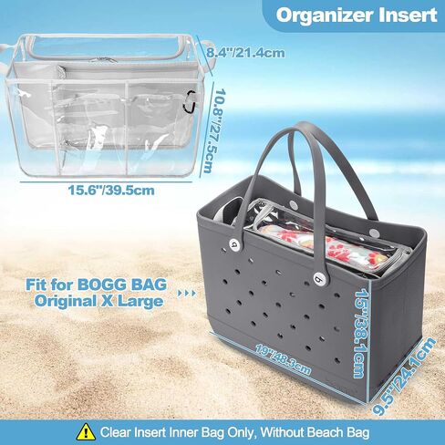 Clear Beach Bag Organizer Insert Compatible with BOGG BAG Original X Large, Zipper Organizer Liner Compatible with BOGG BAG Original X Large, Insert Divider Pouch with 2 Compartments, Black in Saudi Arabia