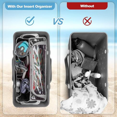 Clear Beach Bag Organizer Insert Compatible with BOGG BAG Original X Large, Zipper Organizer Liner Compatible with BOGG BAG Original X Large, Insert Divider Pouch with 2 Compartments, Black in Saudi Arabia