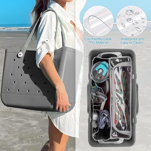 Clear Beach Bag Organizer Insert Compatible with BOGG BAG Original X Large, Zipper Organizer Liner Compatible with BOGG BAG Original X Large, Insert Divider Pouch with 2 Compartments, Black in Saudi Arabia