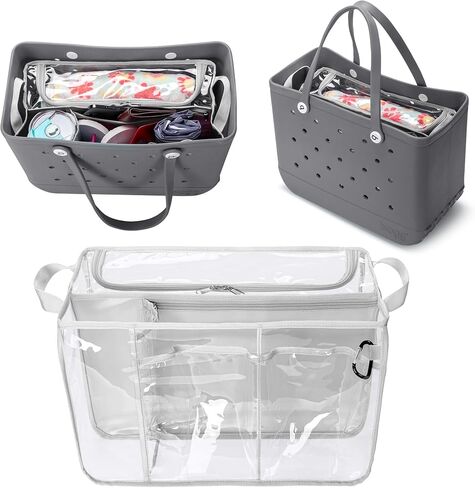 Clear Beach Bag Organizer Insert Compatible with BOGG BAG Original X Large, Zipper Organizer Liner Compatible with BOGG BAG Original X Large, Insert Divider Pouch with 2 Compartments, Black in Saudi Arabia