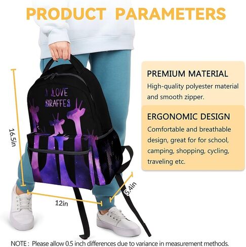 Giraffe School Backpack for Kids - 16 Inch Yellow Backpacks for Kids 6-12 Years - Durable Cute Bookbag for Travel in Kuwait