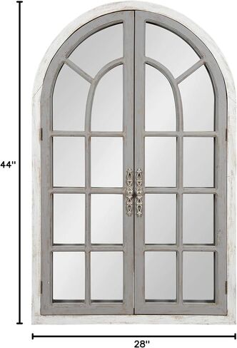 Kate and Laurel Boldmere Rustic Windowpane Arch Mirror, 28 x 44, Rustic Brown, Farmhouse Window Mirror for Wall in Saudi Arabia