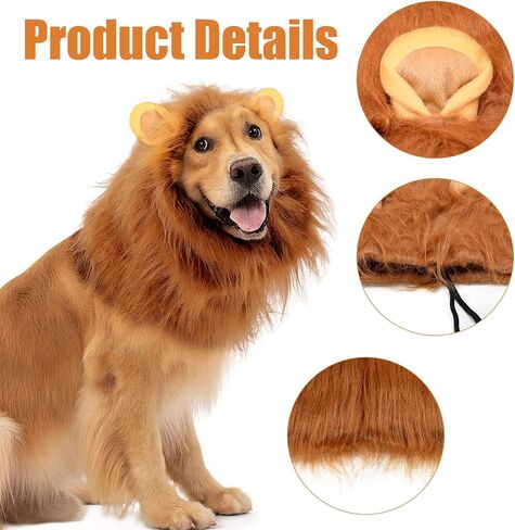 Dog Lion Mane Costume - Realistic Mane with Ears for Medium to Large Sized Dogs, Pet Halloween Costumes Birthday Party Cosplay Apparel in Saudi Arabia