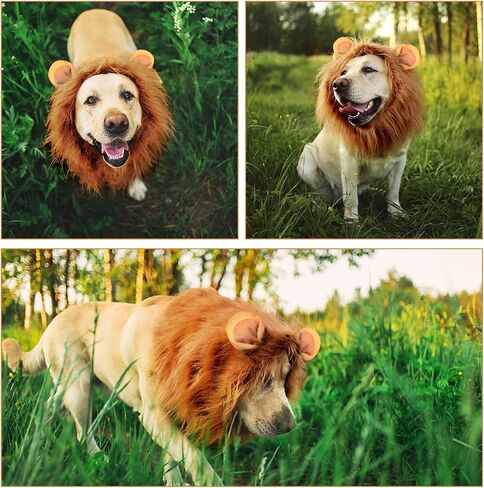 Dog Lion Mane Costume - Realistic Mane with Ears for Medium to Large Sized Dogs, Pet Halloween Costumes Birthday Party Cosplay Apparel in Saudi Arabia