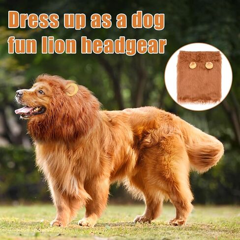 Dog Lion Mane Costume - Realistic Mane with Ears for Medium to Large Sized Dogs, Pet Halloween Costumes Birthday Party Cosplay Apparel in Saudi Arabia