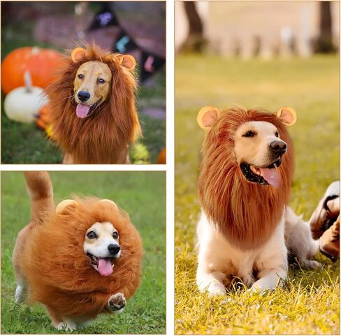Dog Lion Mane Costume - Realistic Mane with Ears for Medium to Large Sized Dogs, Pet Halloween Costumes Birthday Party Cosplay Apparel in Saudi Arabia