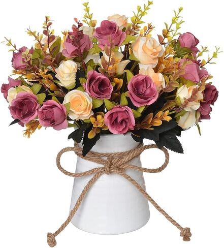 Artificial Flower in Vase,Ceramics Vase with Silk Flower Arrangements Table Centerpieces Wedding Flower Bouquets for Office Meeting Room Home Décor Decoration(Blue) in Saudi Arabia