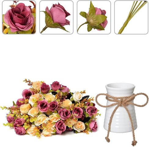 Artificial Flower in Vase,Ceramics Vase with Silk Flower Arrangements Table Centerpieces Wedding Flower Bouquets for Office Meeting Room Home Décor Decoration(Blue) in Saudi Arabia