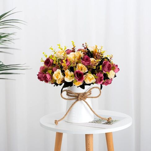 Artificial Flower in Vase,Ceramics Vase with Silk Flower Arrangements Table Centerpieces Wedding Flower Bouquets for Office Meeting Room Home Décor Decoration(Blue) in Saudi Arabia