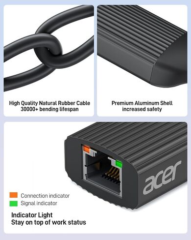 acer USB C to Ethernet Adapter, Gigabit RJ45 to USB 3.0 Type-C Ethernet LAN Network Adapter, Portable Thunderbolt 3/4 Adapter for MacBook Pro/Air, iPad Pro, XPS, Laptop, Smart Phone & More - Grey in Saudi Arabia