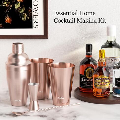 مجموعة شيكر الكوكتيل مع أكواب، طقم نادل ميكسولوجي، مجموعة كوكتيل لخلط المشروبات، مجموعة ميكسولوجي لنادل المنزل، مجموعة بار منزلي، ذهبي وردي in Kuwait