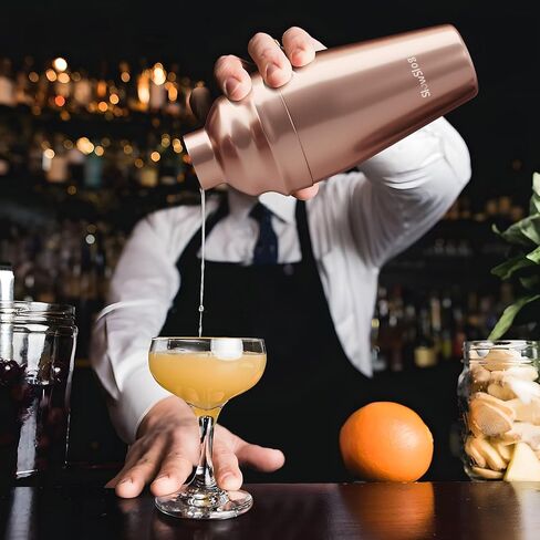 مجموعة شيكر الكوكتيل مع أكواب، طقم نادل ميكسولوجي، مجموعة كوكتيل لخلط المشروبات، مجموعة ميكسولوجي لنادل المنزل، مجموعة بار منزلي، ذهبي وردي in Kuwait