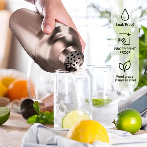 مجموعة شيكر الكوكتيل مع أكواب، طقم نادل ميكسولوجي، مجموعة كوكتيل لخلط المشروبات، مجموعة ميكسولوجي لنادل المنزل، مجموعة بار منزلي، ذهبي وردي in Kuwait