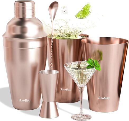 مجموعة شيكر الكوكتيل مع أكواب، طقم نادل ميكسولوجي، مجموعة كوكتيل لخلط المشروبات، مجموعة ميكسولوجي لنادل المنزل، مجموعة بار منزلي، ذهبي وردي in Kuwait