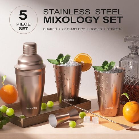 مجموعة شيكر الكوكتيل مع أكواب، طقم نادل ميكسولوجي، مجموعة كوكتيل لخلط المشروبات، مجموعة ميكسولوجي لنادل المنزل، مجموعة بار منزلي، ذهبي وردي in Kuwait